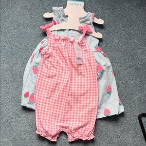 Carter's Pink Checkered Romper and Strawberry Print Dress 18m